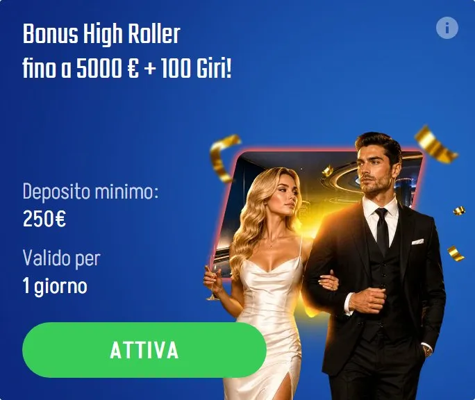02 bonus high roller fino a 5000 100 giri 5000 euro